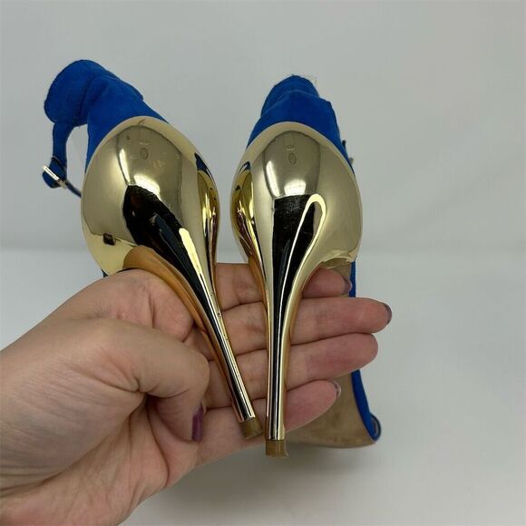 Zara Women's Blue Strappy Heels Gold Stiletto Size 36 (US 5.5-6) Party Shoes - Picture 7 of 11
